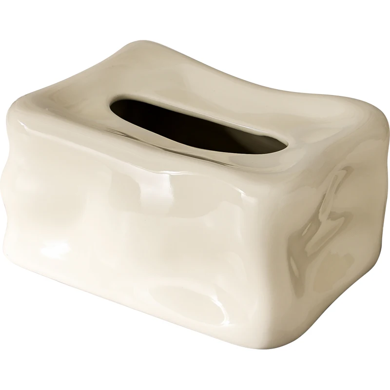 Nordic Style Ceramic Tissue Box Cute Living Room Coffee Table Decorative Item Luxury High Value Creamy Style Tissue Holder view 5