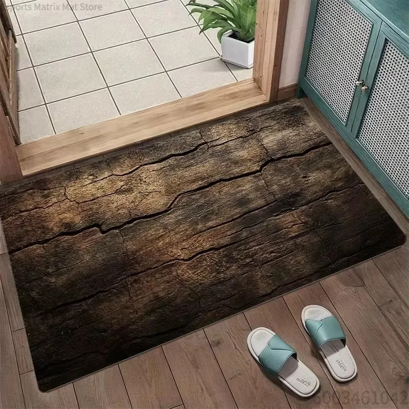 Cracked Vintage Wooden Texture Printed Mat, Flannel Washable Rectangular Doormat, Non-slip Home Decor Rug for Entrance/Bathroom
