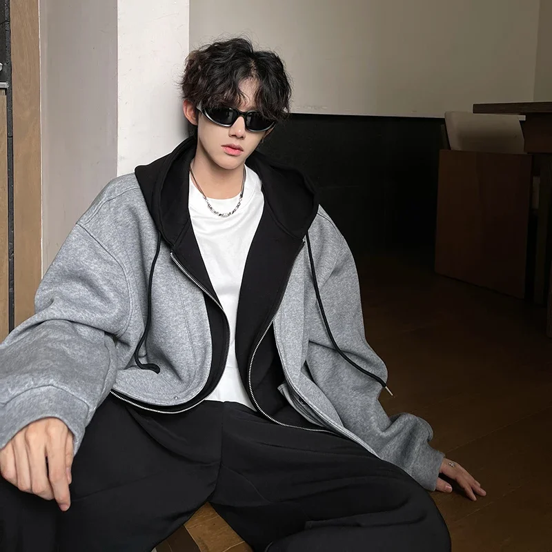 

Мужские лоскутные толстовки, осенние корейские модные толстовки на молнии, мужские повседневные уличные толстовки большого размера, мужские толстовки с капюшоном Y2K