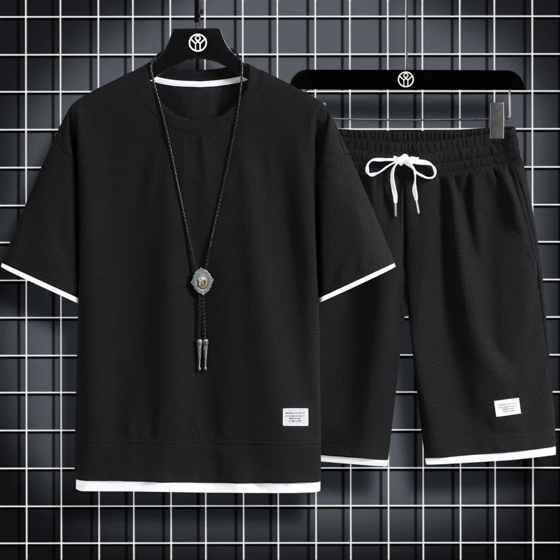 Trendy Suits for men Men's Summer Shorts Set Gym Outfit Student Short Sleeve Tee 2 Piece Set Tracksuits Men Casual Men Clothing