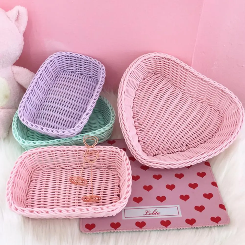 Organizer Basket Love Heart Rectangle Shaped Organizer Basket Fruit Tea Snack Bread Basket Cosmetic Rectangular Storage Box