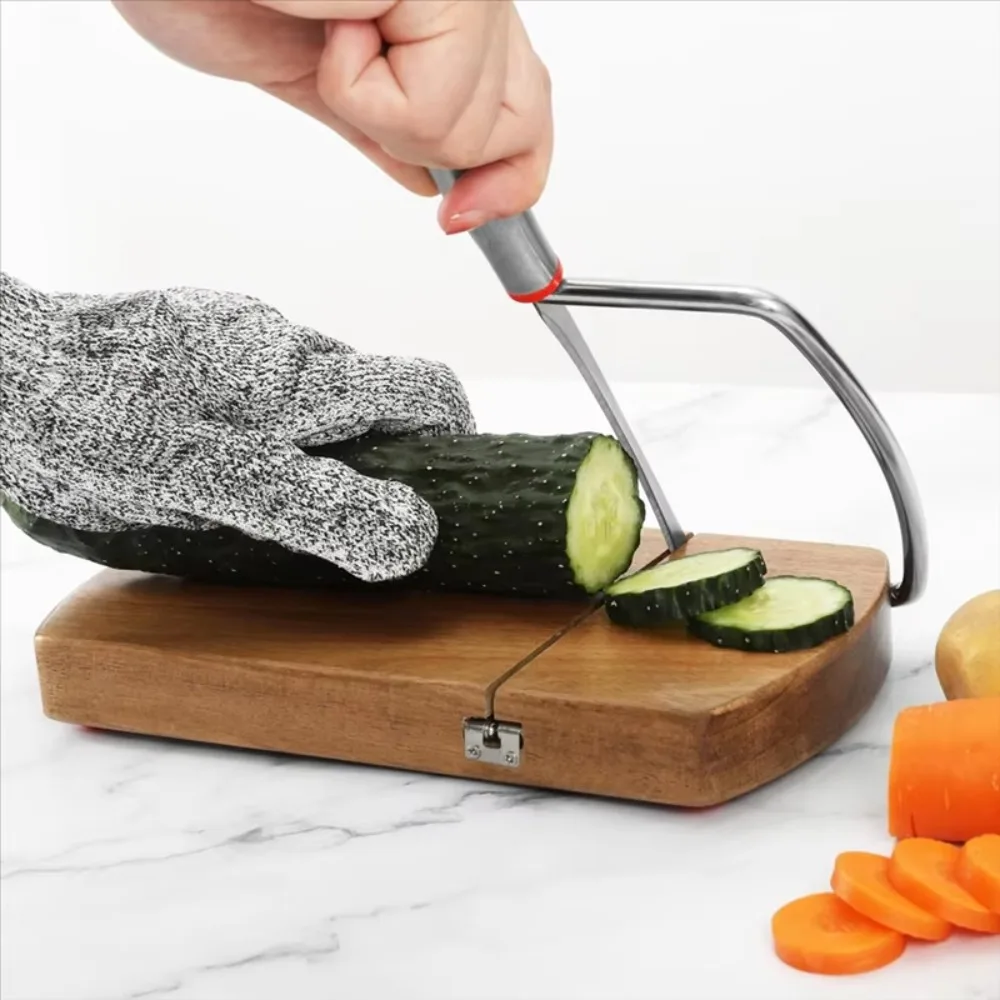 Cortador Manual de queso de madera de Acacia, tabla cortadora de queso antideslizante y sin esfuerzo, cortador de jamón profesional con mango de acero inoxidable