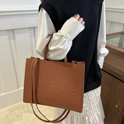 2024 new large capacity simple single shoulder crossbody bag texture handbag letter indentation class commuting tote bag