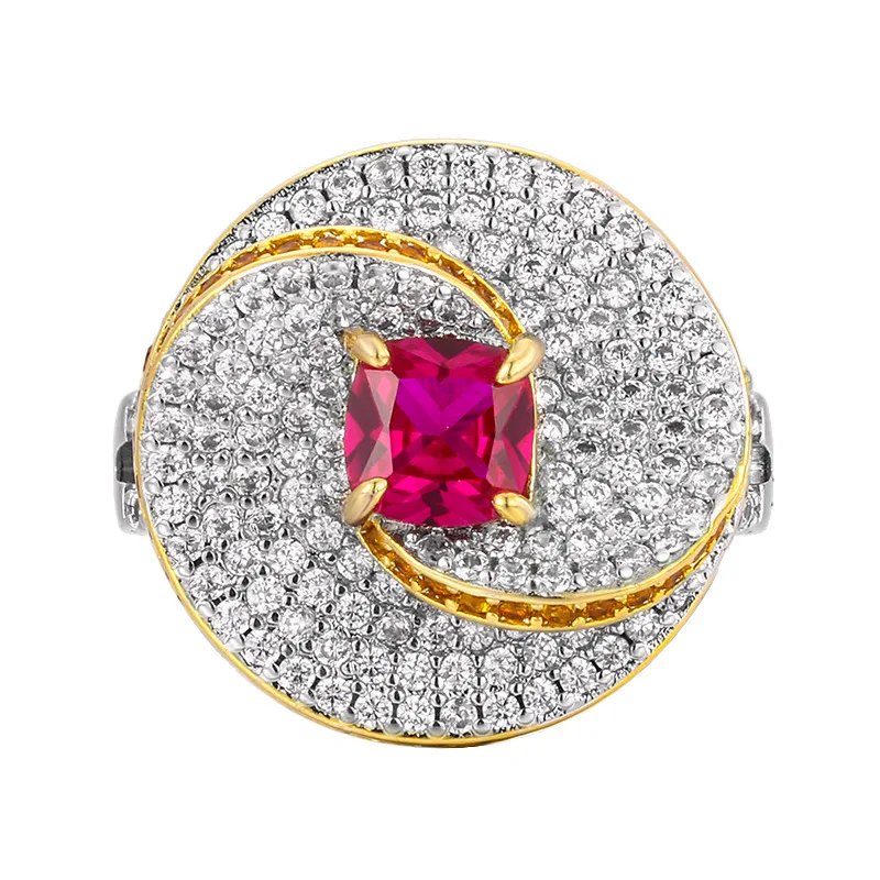 Copper Ring for Women, Colorful Zircon, Red Corundum, Full Diamond, Fashionable High-end Versatile Design