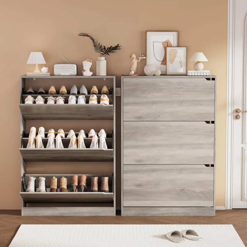 خزانة تخزين الأحذية، منظم أحذية خشبي للمدخل مع 3 أدراج قابلة للطي، رف أحذية قائم بذاته مع رف قابل للتعديل، ضيق #3