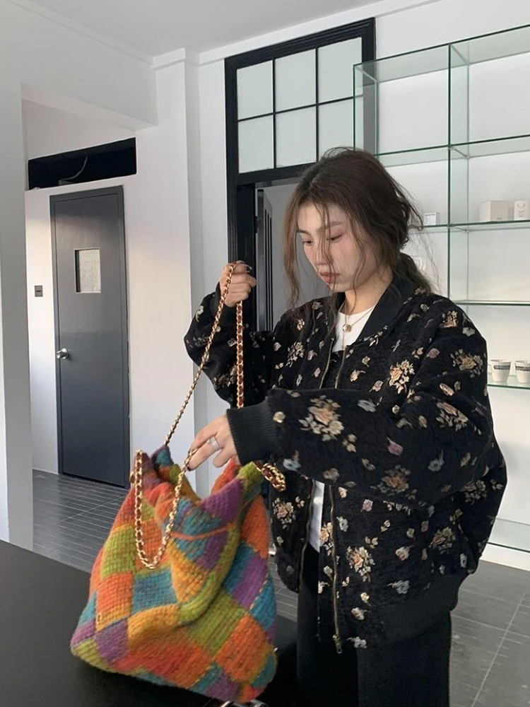 ​ Elegante giacca da baseball con ricamo per donna 2025 Capispalla caldo e ampio autunno inverno ​