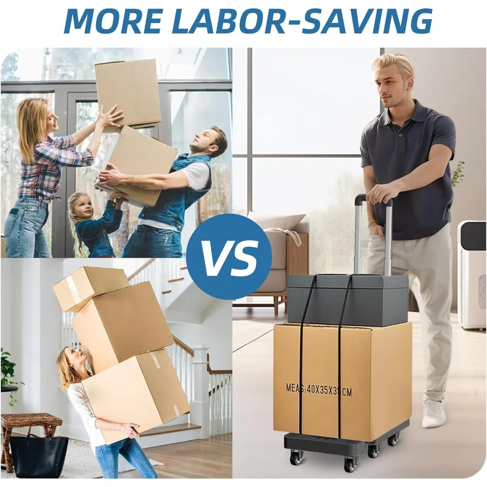 

Folding Hand Truck, Foldable Cart for 500 lbs Heavy Luggage, Hand Truck Dolly, 6-Wheel Foldable Dolly with 2 Ropes