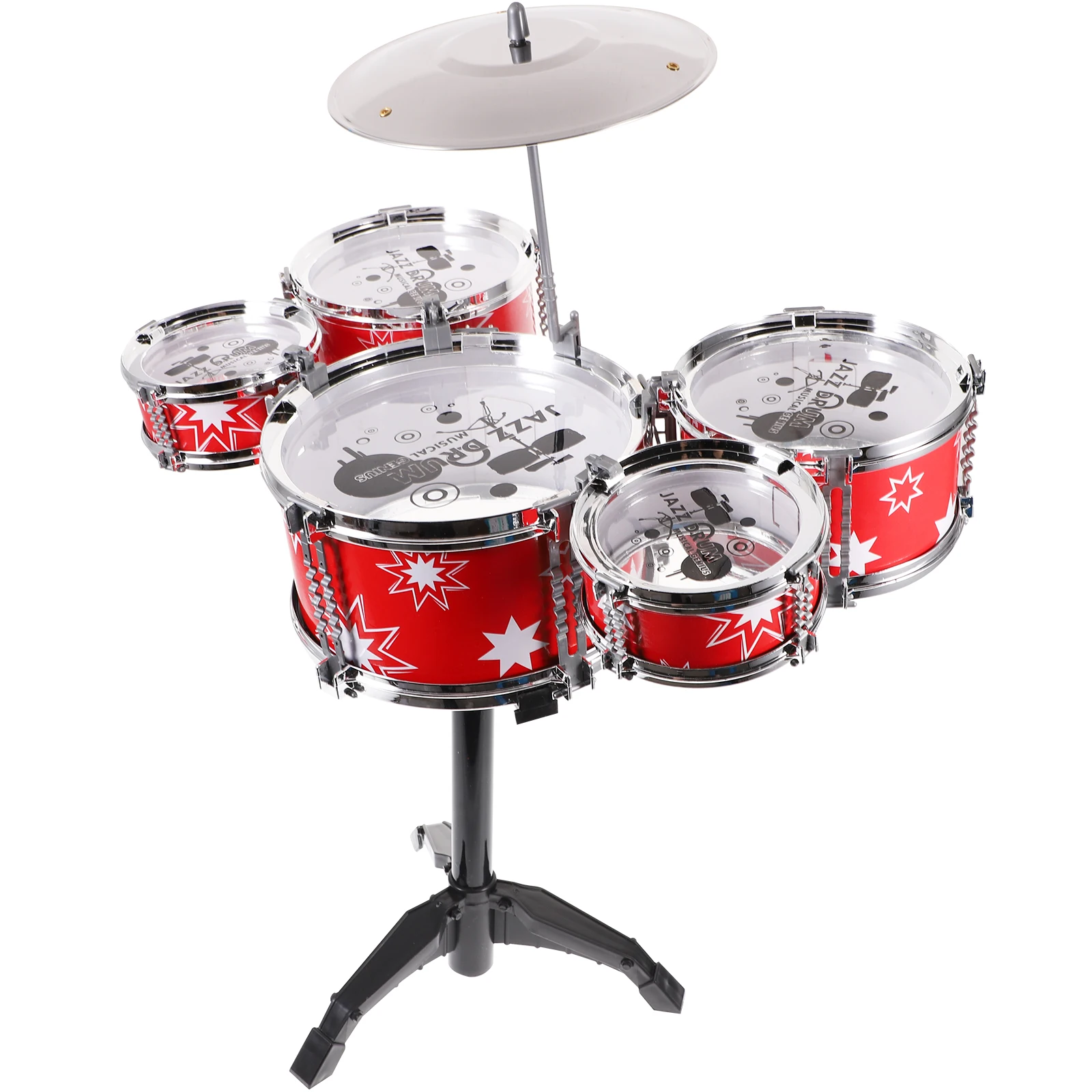Tamburo jazz con sedia Strumenti musicali Set regalo educativo Bambini Ragazzi Ragazze Tamburi di colore rosso Set di batteria per bambini