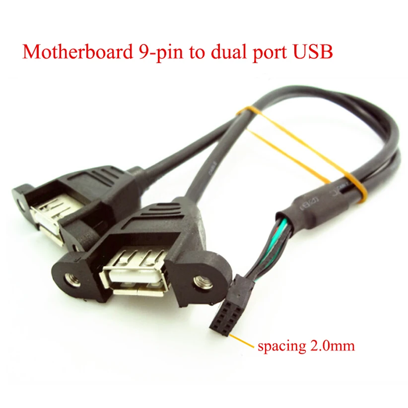 

9-pin Motherboard To Dual Port USB Fixed Female Socket Dual Head USB Built-in Expansion Extension Adapter Cable 2.0 Spacingg
