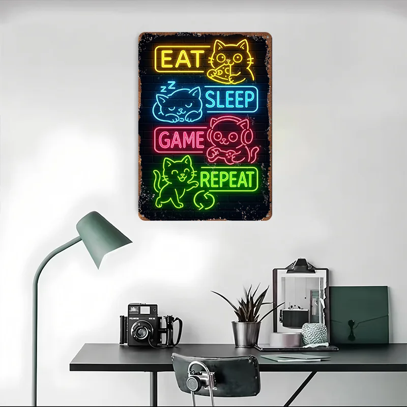 لافتة ألعاب القطط - ملصق معدني لعبة Eat Sp علامات معدنية جدار ديكور فني للمنزل علامة قصدير مخصصة لتزيين المنزل عناصر ريترو #4