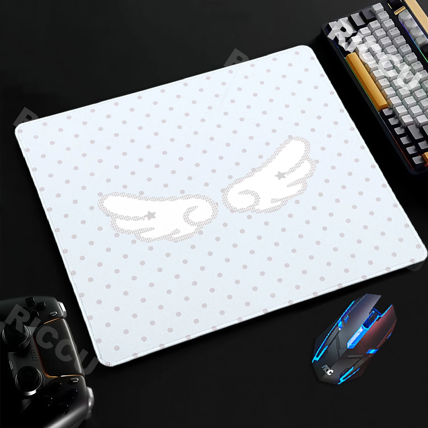Mouse Pad Korean Ins Style Mousepad Pink Angel Wings Polka Dots Office Desk Mat Protector Rug Kawaii Aesthetic Decorat Deskpad