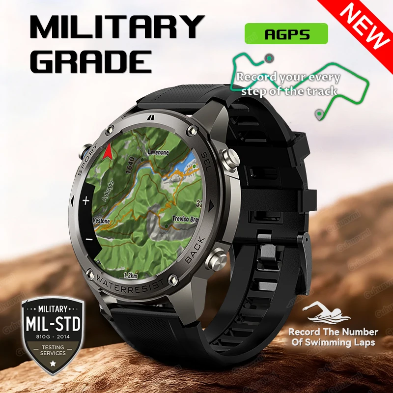 

New AGPS Smart Watch Precise Positioning Miltary Grade 5ATM Waterproof 170+Sport Mode Compass Swim Smart Watches For Man 2026