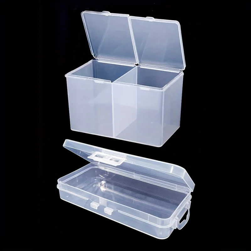 Nail Art Storage Box Set of 2, PP Plastic Portable Travel Transparent Empty Box for Accessories and Sample Organization