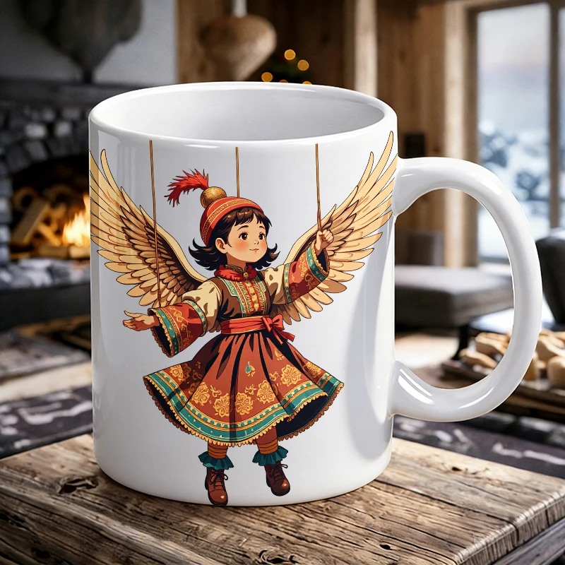 

Ethnic Wing Angel Girl Ceramic Mug, Coffee Cup, Milk Cup, Office Tea Cup, Drinking Cup, Gift for Friends, Fade-Resistant