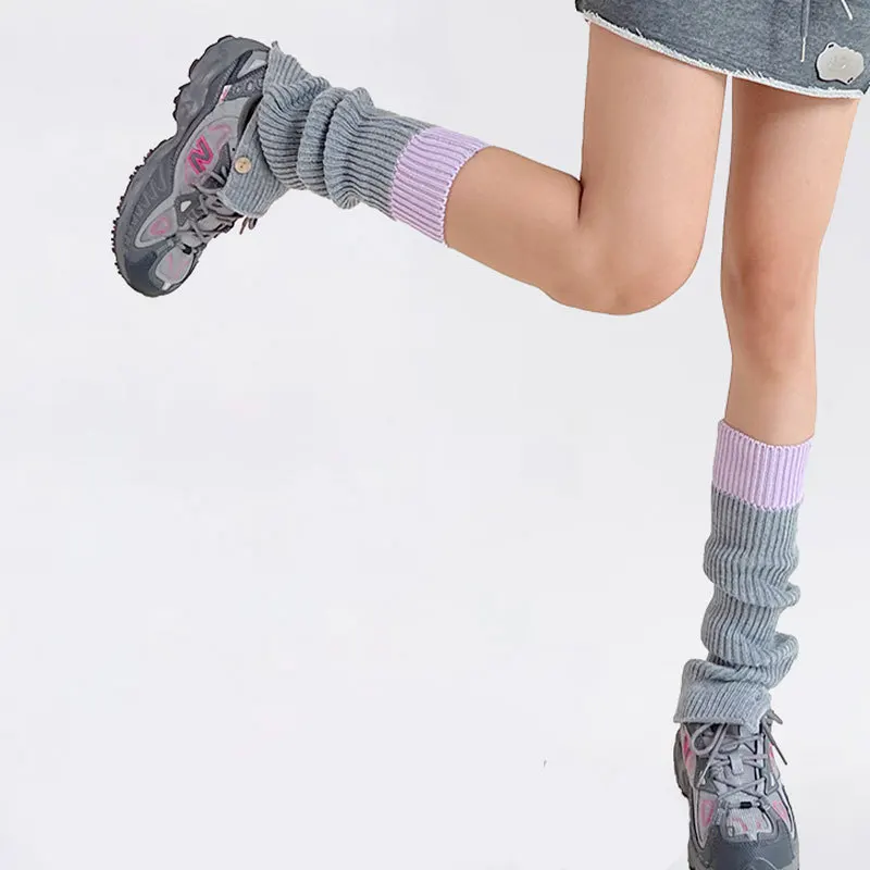 Split Button Color Splicing Autumn Winter Knitted Socks Women's Fashion Leg Cover Y2K Spice Pile Socks Gothic Lolita Leg Warmers