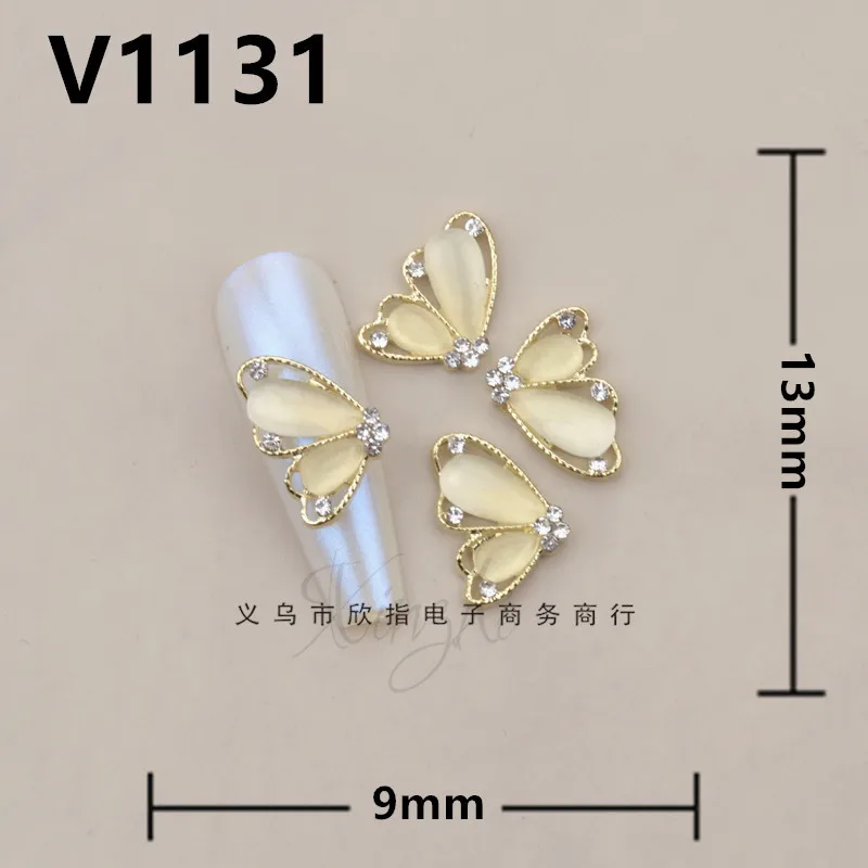 10pcs Nail Enhancement Half Edge Opal Butterfly Water Diamond Metal Symmetric Splice Butterfly Alloy Bow Tie Nail Decoration