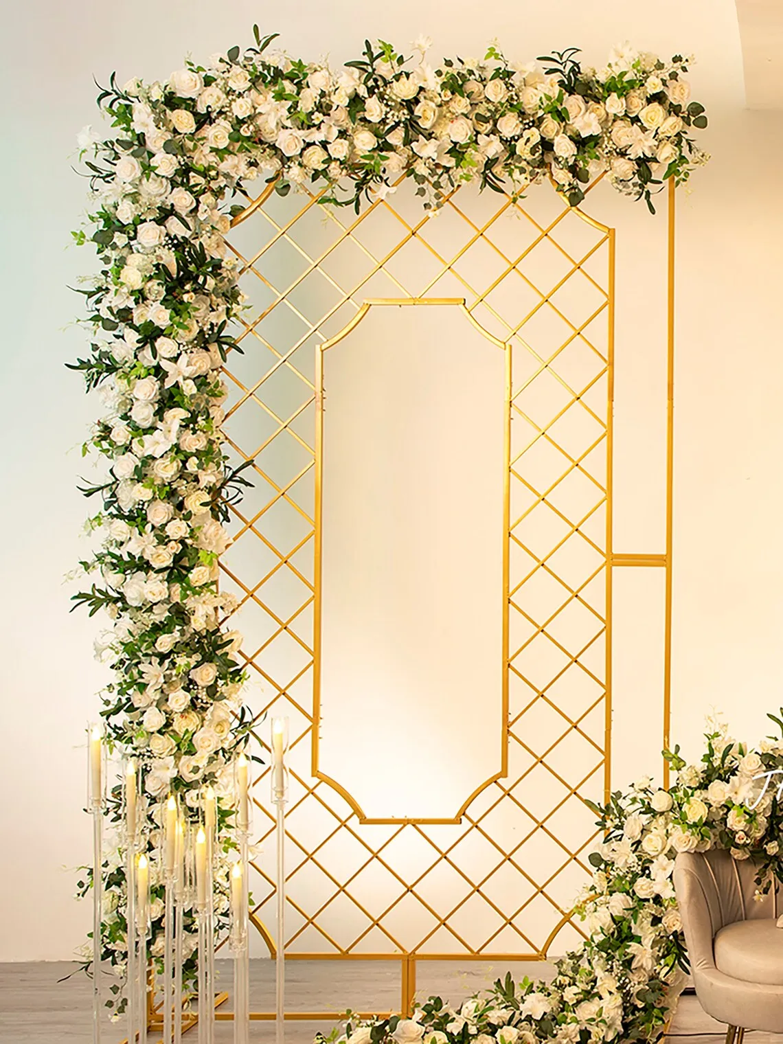 Flower Metal Stand, Shiny Gold Arch Frame, Wedding Background Shelf, Baby Party Display Stand, Square Arch, Home Decoration