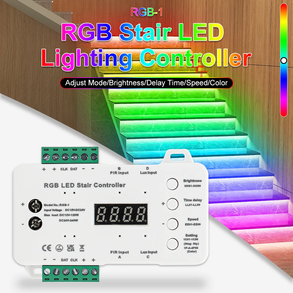 5-25 Step RGB LED Stair Light RGB Strip With 2 Motion Sensors Stair Lighting Easy Insallation RGB Stair Full Kit COB Strip