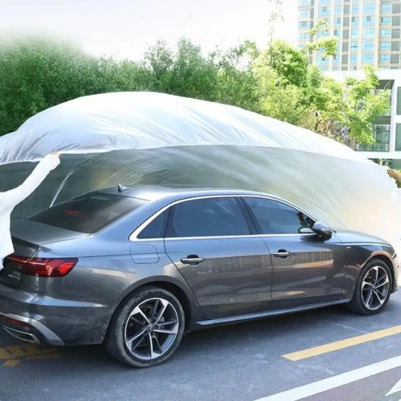 【Disposable Clear Car Cover PE Waterproof Dust Protector Throw-Away Transparent Indoor Auto Body Dustproof Protection】