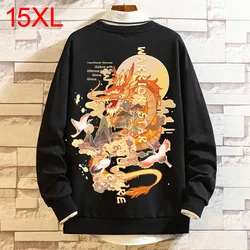 Winter oversized men trendy chubby round neck printed plush warm hoodie with added fat on chest oversized loose 15XL 200KG
