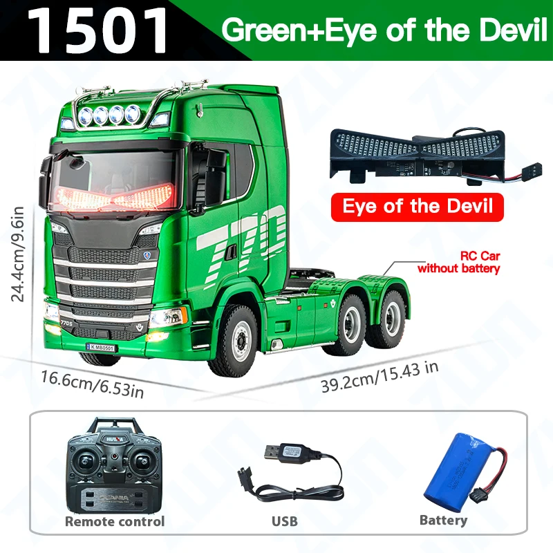 HUINA 1501 770S 1/18 RC Truck met Demon Eye geluid en licht 2.4G 19CH afstandsbediening auto model van metaal zware vrachtwagen aanhanger kinderspeelgoed