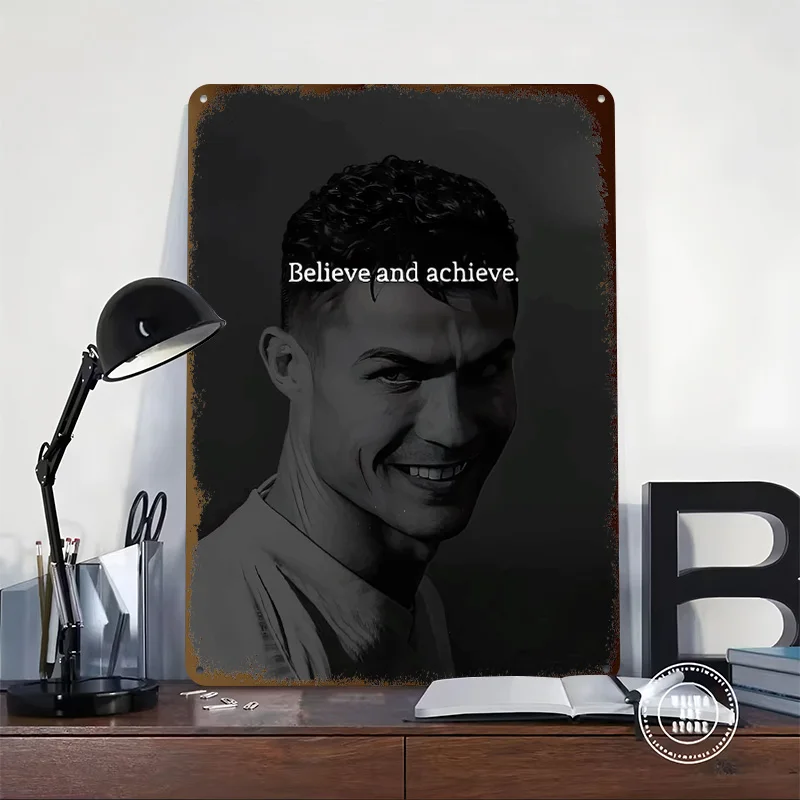 Cristiano Ronaldo Portrait 3D Printed Texture Poster Personalized Wall Art Retro Metal Tin Signs for Decoration Room Desk Decor