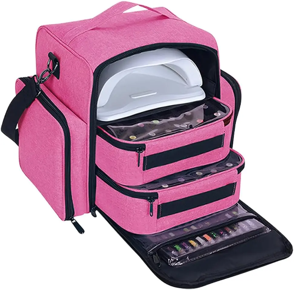 

Portable Nail Polish Organizer with Removable Bags, Holds 60 Bottles and Lamp, Travel Case for Tools Storage