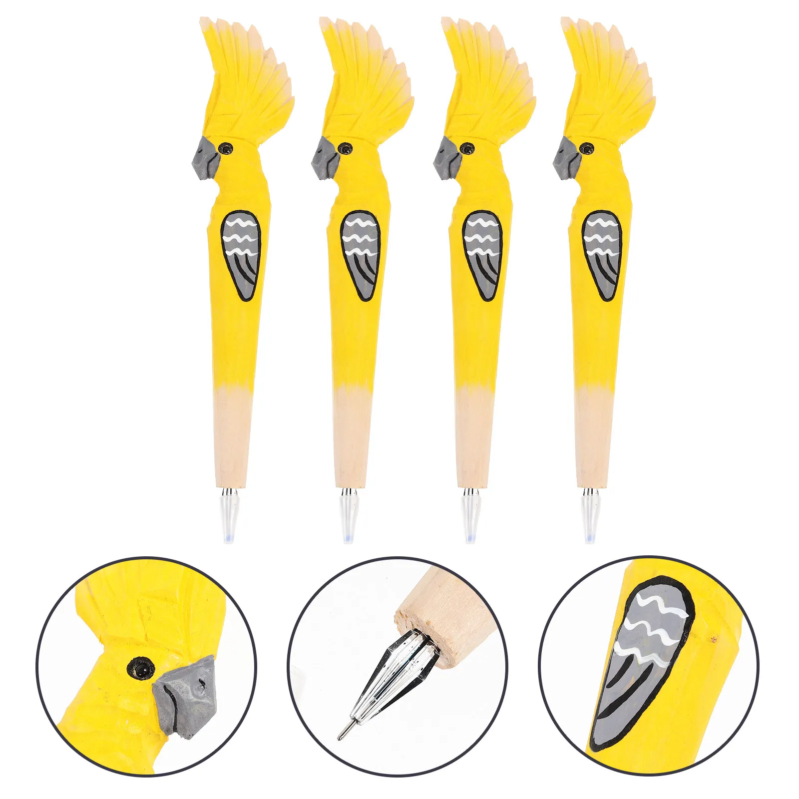 

4Pcs Wood Ballpoint Pen Cartoon Shape Novelty Pens Decorative Writing Pens School Office Student Gifts Wood Carving