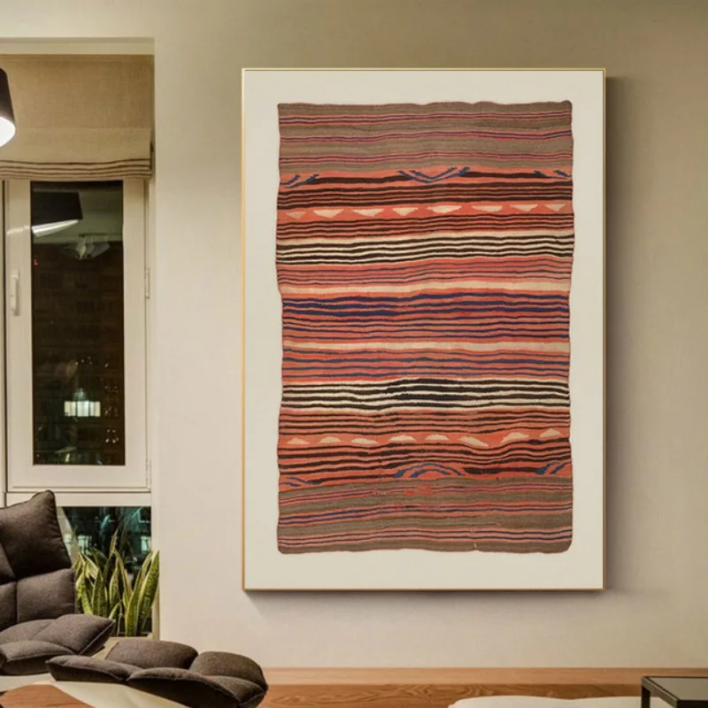 Brown Wabi Sabi Vintage Textile Art Print Canvas Wall Art Earth Tone Antique Tapestry Poster Rustic Boho Minimalist Home Decor