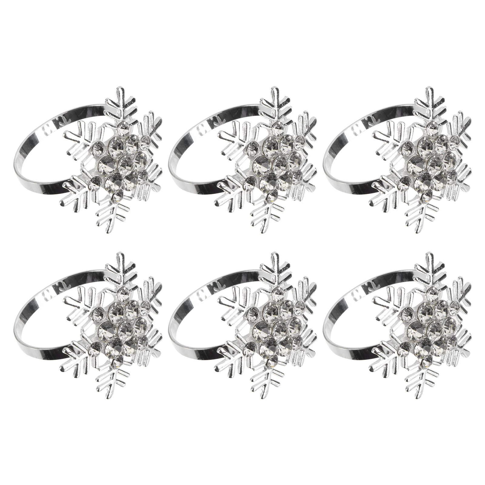 

6Pcs Napkin Rings with Rhinestones Snowflake Pattern Elegant Table Setting for Wedding Christmas Dinner Party Decor
