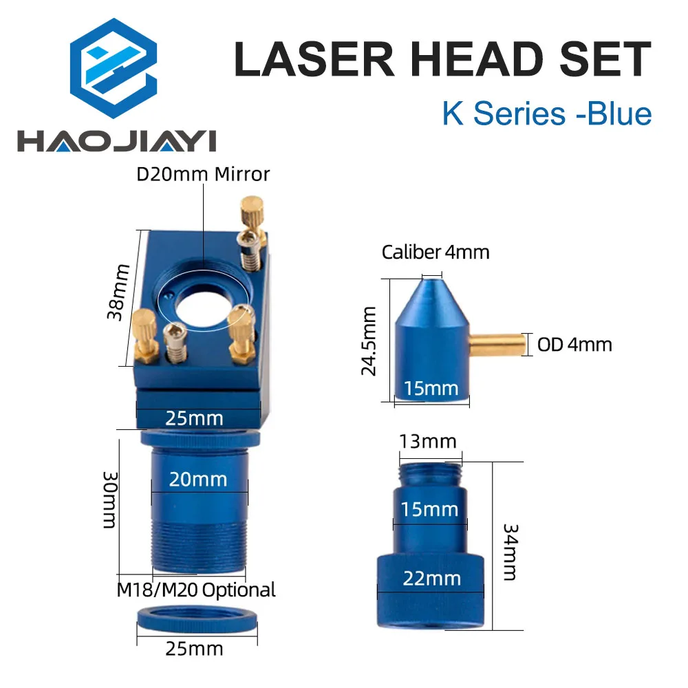 Conjunto de cabeça laser co2 série k com lente 1a 2a montagem espelhada 20mm para máquina de corte e gravação a laser k40 2030 4060 5030