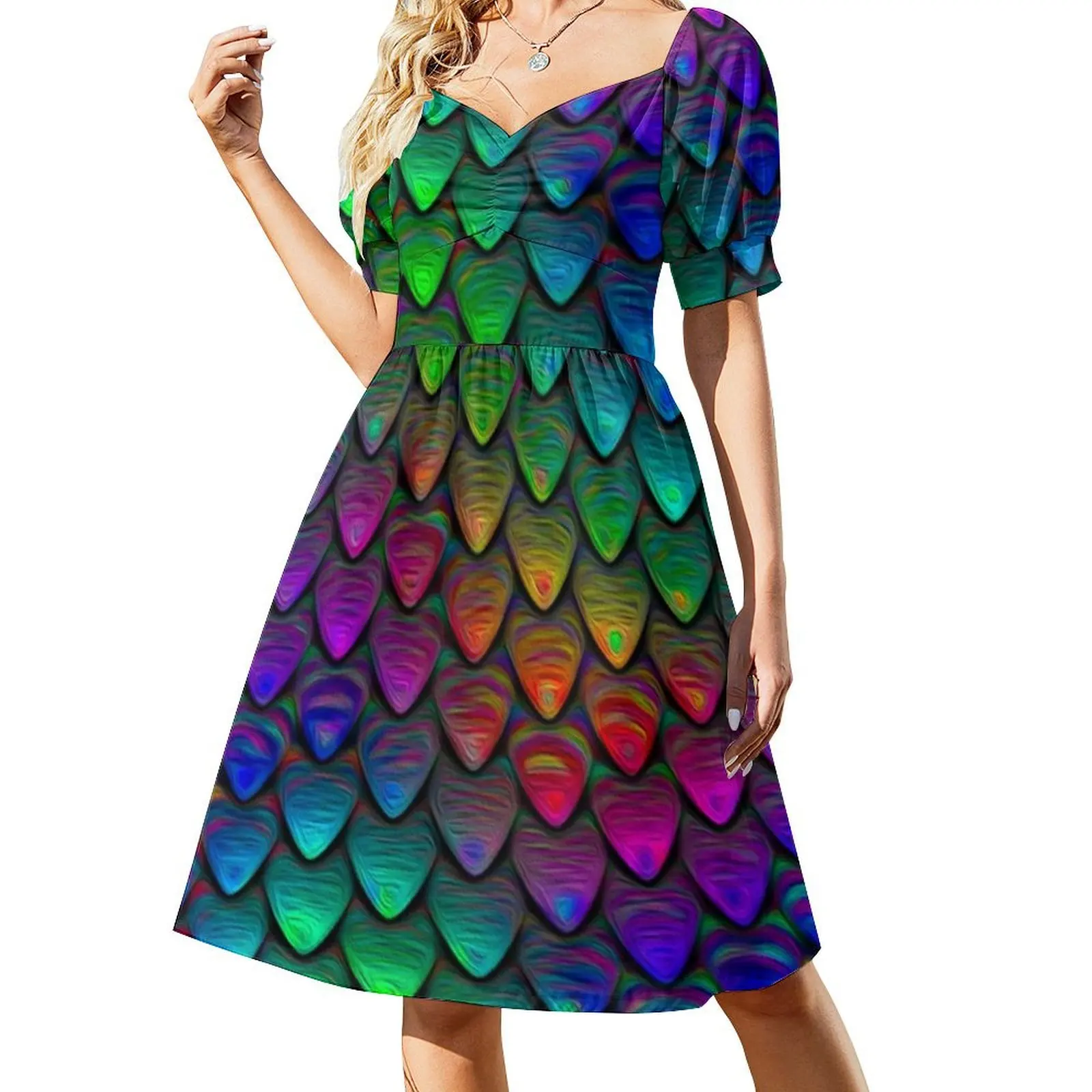 

DRAGON SCALE TILES Short Sleeved Dress women's luxury party dress loose summer dress