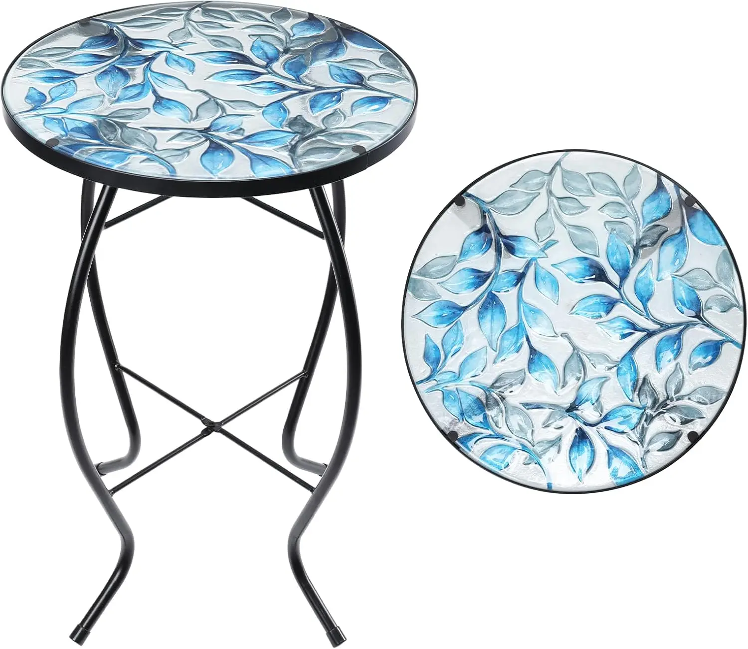 

Мозаичный приставной столик для улицы, 14 дюймов, синий и прозрачный, с листовым стеклом, круглый, для сада или гостиной