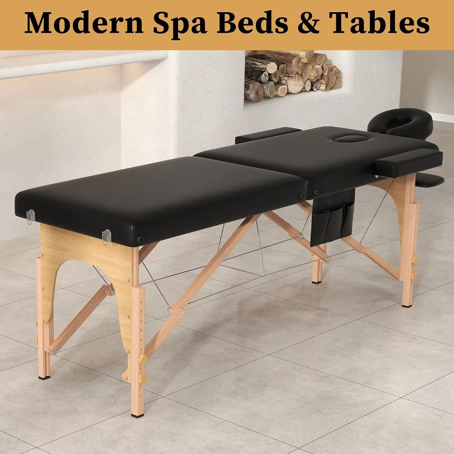 Portable Massage Table, Lightweight Wood Frame with Carry Handle, Black | Includes Oil Pocket, Face Cradle, Height Adjustable