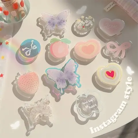 Ins Korea Girly Phone Stand Cute Smart Tok Strawberry Butterfly Boho Rainbow Heart Designs Holder for Popsockets Grip