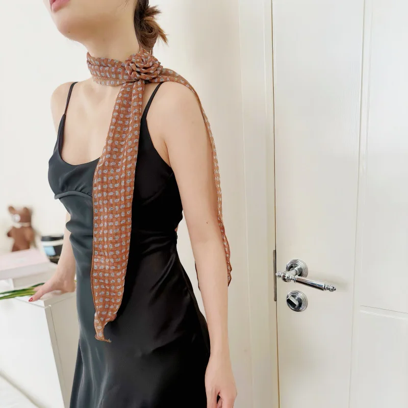 وشاح وردي قابل للفصل للربيع/الصيف للنساء - شريط طويل شيفون رفيع للغاية - متعدد الاستخدامات مثل رباط شعر، ملحق مقبض الحقيبة #2