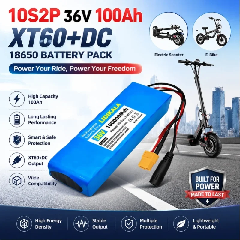 Neues Upgrade 18650 Lithium-Ionen-Akkupack 10S2P 36V 100000mAh 500W mit integriertem BMS-Schutz, wiederaufladbarer Ersatzakku für Elektroroller, E-Bike und modifizierte Fahrzeuge.
