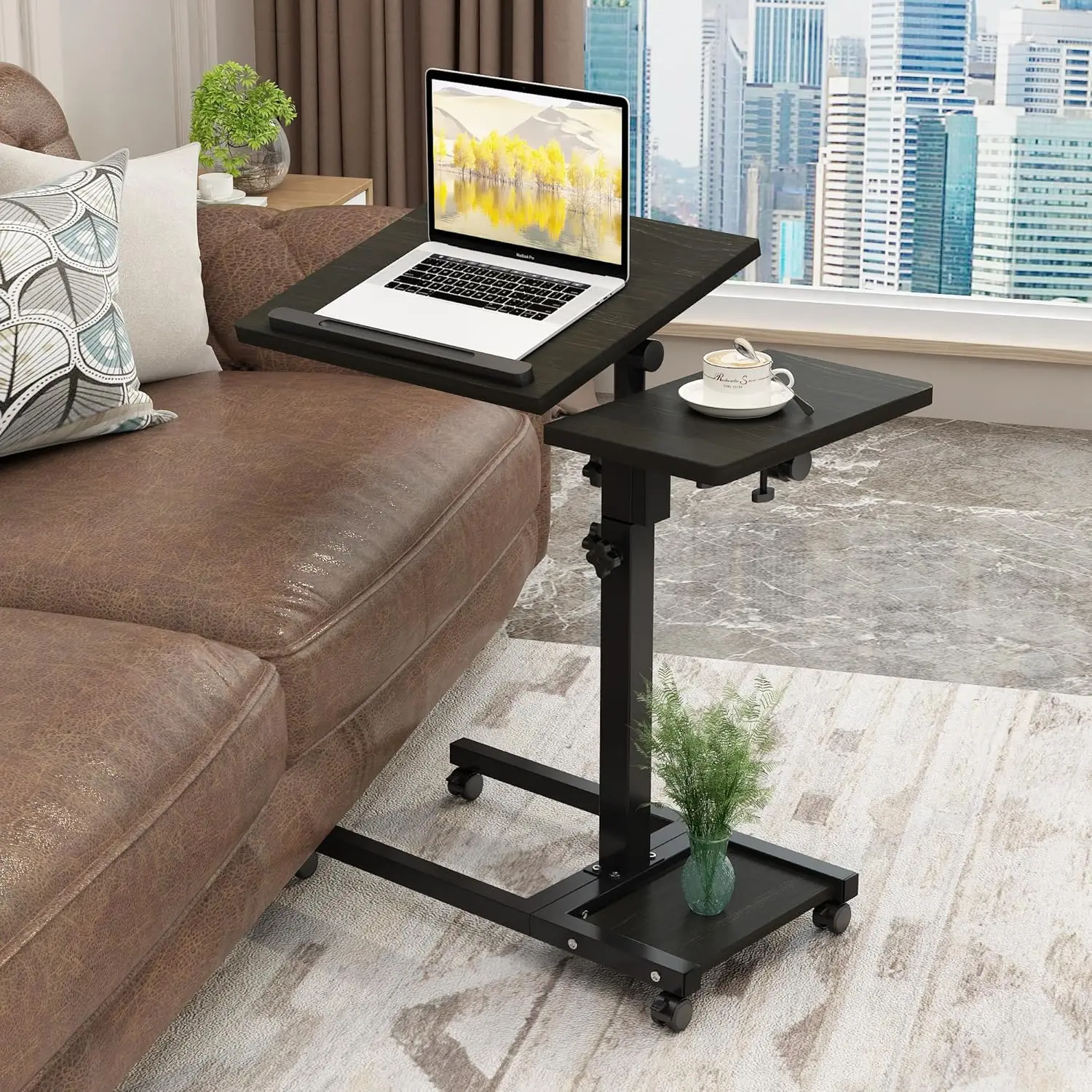 Adjustable Height Rolling Laptop Stand with Swivel Table and Mouse Pad, Portable Desk for PC