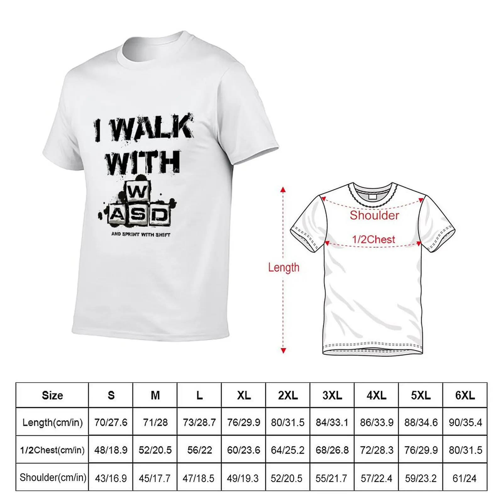 I WALK WITH WASD (And Sprint with Shift) T-Shirt Large Size Casual Short Sleeve Top