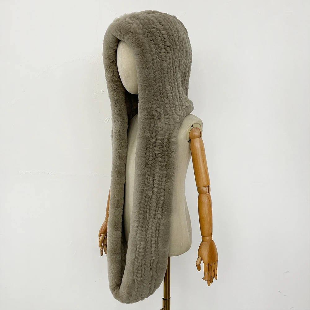 OFTBUY Vendita Calda Reale Lavorato A Maglia Cappello di Pelliccia di Coniglio Rex Sciarpa Con Cappuccio Nuove Donne Lungo Inverno Caldo Cappello di Pelliccia Collo Sciarpe Cappello Sciarpa