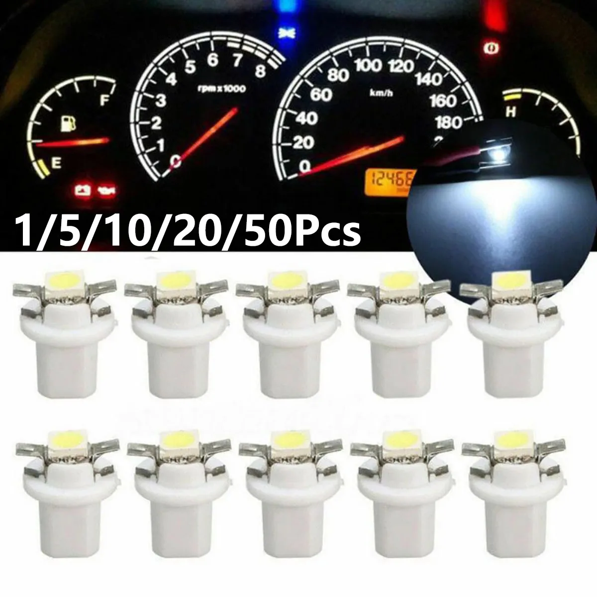 

1/5/10/20/50Pcs T5 B8.5D 5050 White LED Car Dashboard Dash Gauge Instrument Interior Lights Bulbs Accessory Car Lighting Parts