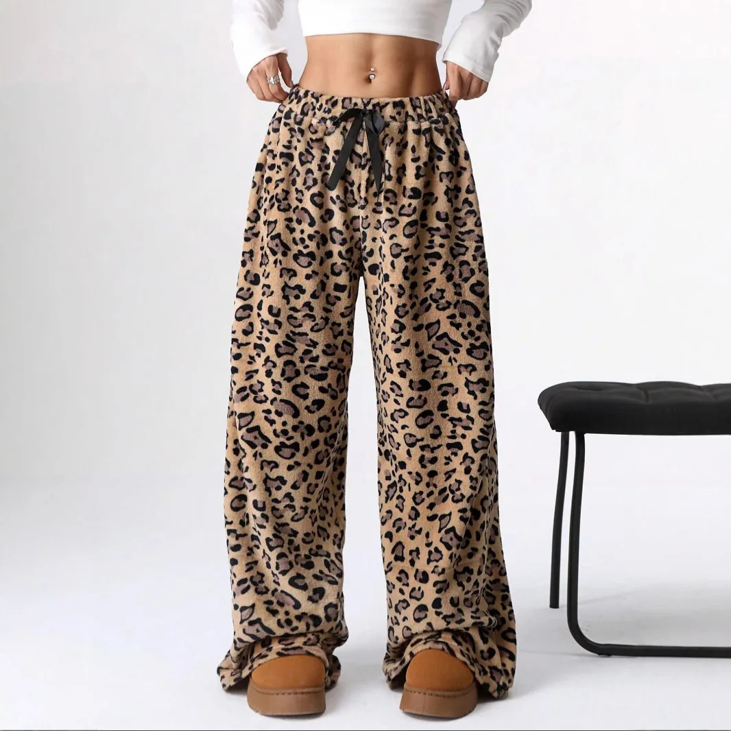 

Women Sweat Pants 2025 New Leopard Print Wide Leg Pants Women's Fashionable Versatile Casual Trousers