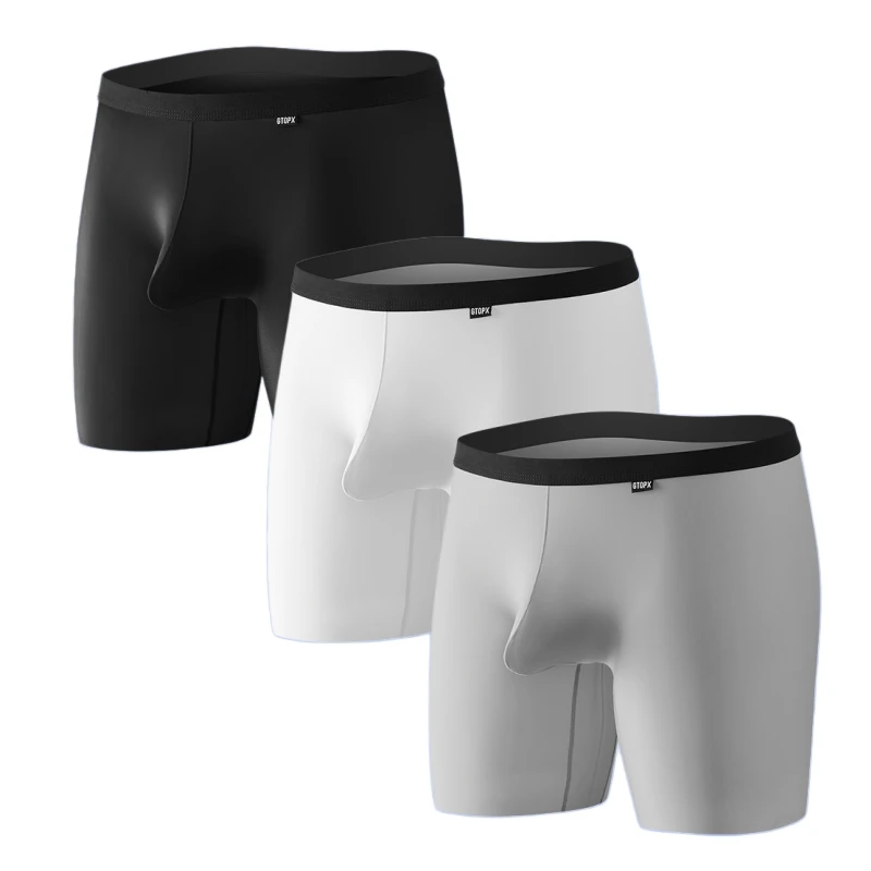 

Mens Ice Silk Thin Breathable Boxers Extended Leg Single Layer U Convex Low Waist Boys Underwear