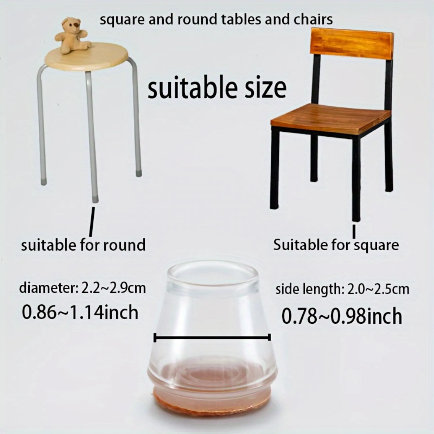 24pcs Silicone Chair Leg Protector, Transparent Round Table Base Cover, Non-slip Felt Pad Floor Protection, Home Care Supplies