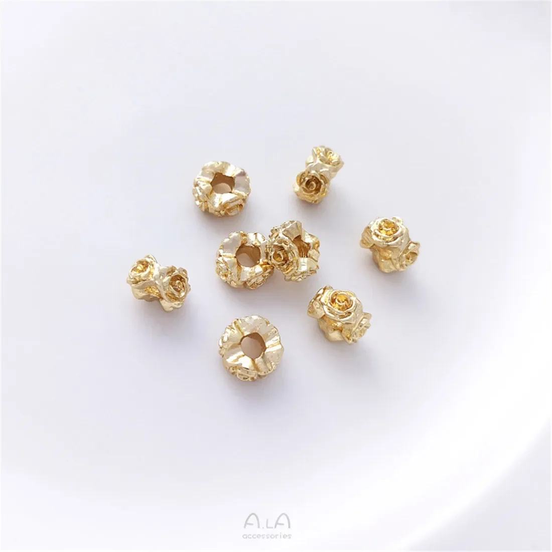 14K goudkleurige rozenslinger, groot gat bloemvormige kralen, handgeweven parelarmband, ketting, doe-het-zelf sieradenaccessoires, C313