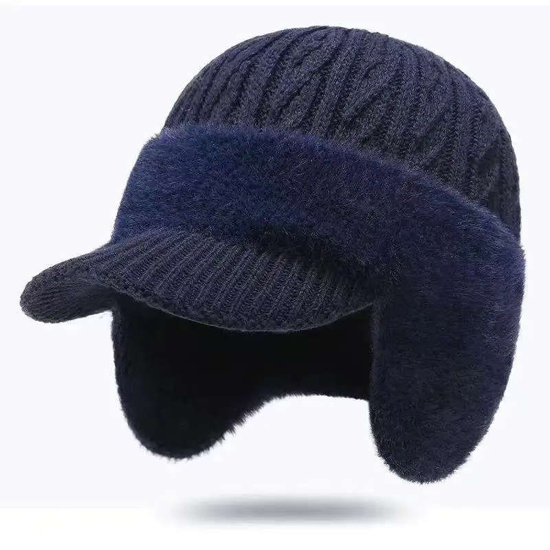 New Unisex Winter Hat Plush Fur Lined Warm Earflap Cap Stylish Soft Beanie Hat Outdoor Thick Ski Sports Knitted Hat
