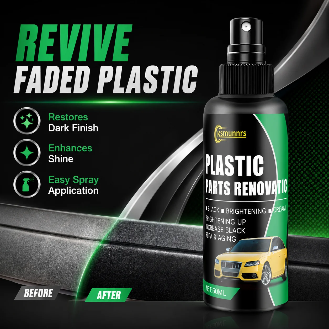 50ml Car Plastic Parts Renovation Coating Spray, Restore Black, Anti-Aging for Auto Exterior Plastic Trim