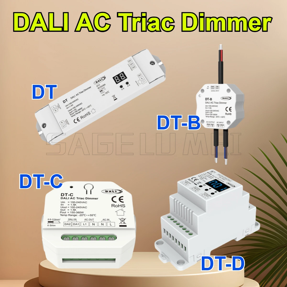 

DT DT-B DT-C DT-D 150-360 Вт 100-240 В переменного тока Симистор DALI Диммер DT4 AC100-240 В Skydance Max1.5A Светодиодные лампы с регулируемой яркостью 150-360 Вт Фазовый режим