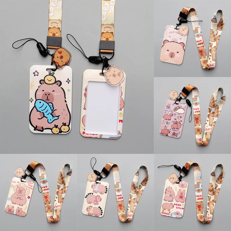 

Capybara ID Badge Card Holder Lanyard Kawaii Girls Card Case Neck Strap Student Campus Cards Holder Accessories Kids Gift