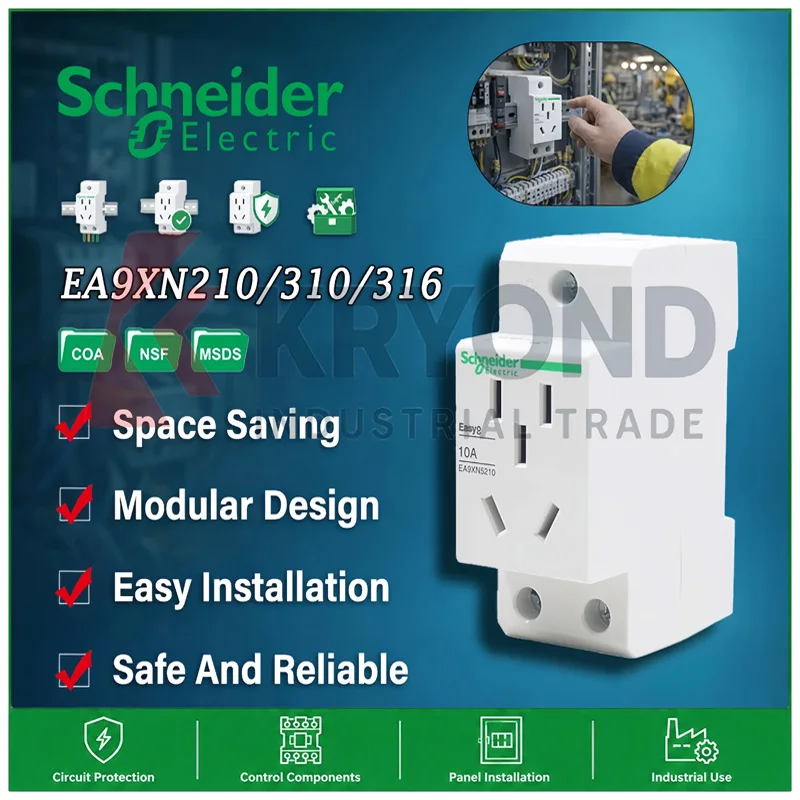 Schneider Electric DIN Rail Modular Socket Outlet 10A/16A 3-Hole AC 250V for Distribution Cabinet Electrical Panel Installation